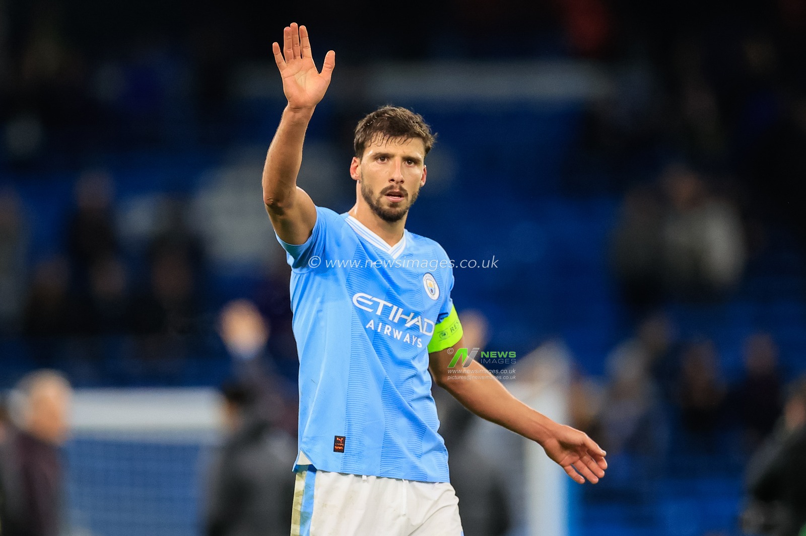 RÃºben Dias #3 of Manchester City waves to the home fans as City qualify for the last 16 during the UEFA Champions League match Manchester City vs Young Boys at Etihad Stadium, Manchester, United Kingdom, 7th November 2023

(Photo by Conor Molloy/News Images)