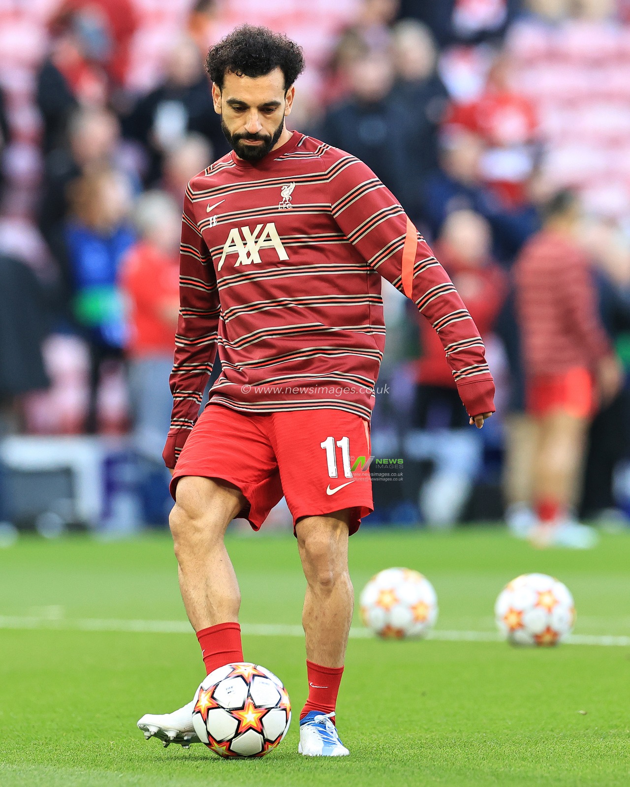 Mohamed Salah #11 of Liverpool during the pre-match warm-up