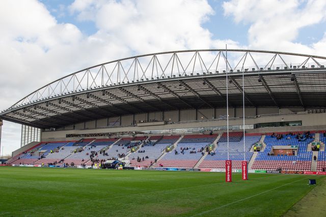 A general view of the DW Stadium, Home of Wigan Warriors, during the Betfred Super League Round 8 match Wigan Warriors vs Castleford Tigers at DW Stadium, Wigan, United Kingdom, 19th April 2024

(Photo by Craig Thomas/News Images)