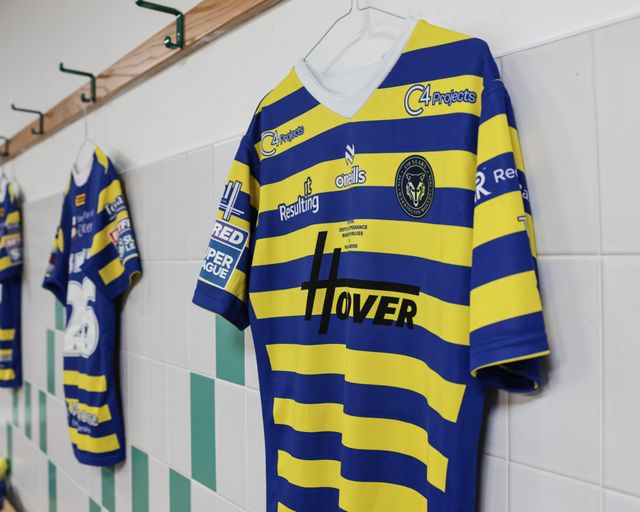 The shirt of Toby King of Warrington Wolves on his 200th Warrington appearance during the Betfred Super League round 18 match Wigan Warriors vs Warrington Wolves at The Brick Community Stadium, Wigan, United Kingdom on 10 July 2026

(Photo by Mark Cosgrove/News Images)