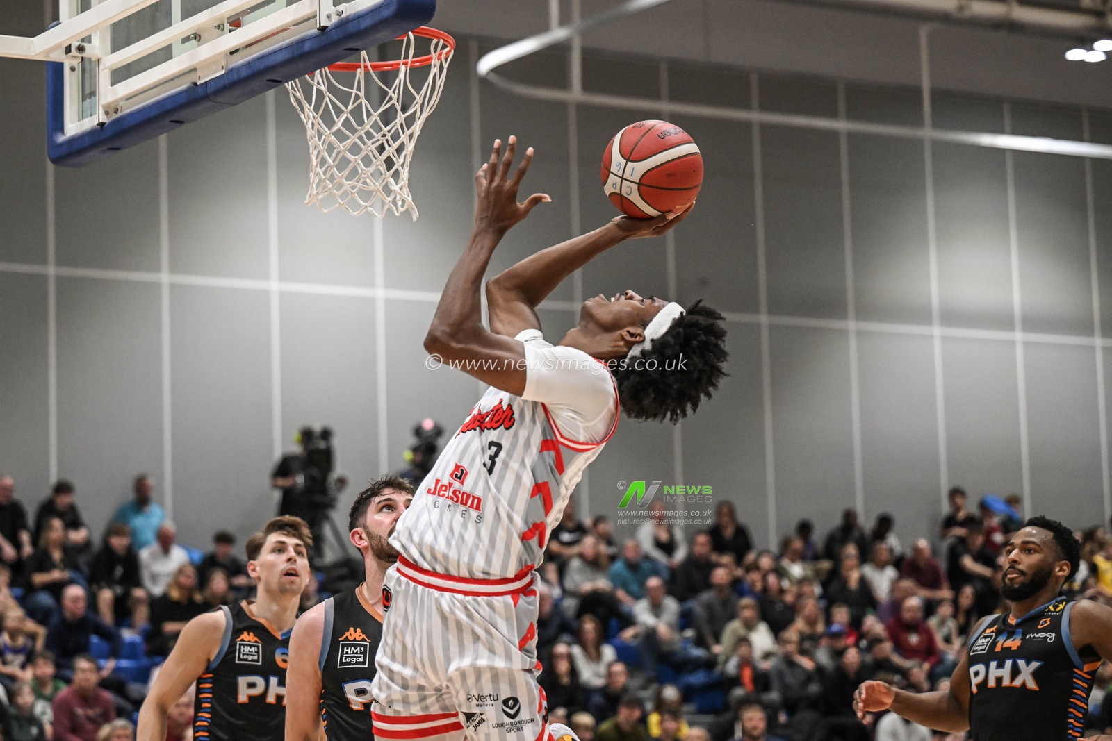 Miryne Thomas of Leicester Riders attacks the basket during the British Basketball Championship match Cheshire Phoenix vs Leicester Riders at Ellesmere Port Sports Village, Ellesmere Port, United Kingdom, 12th November 2023

(Photo by Craig Thomas/News Images)