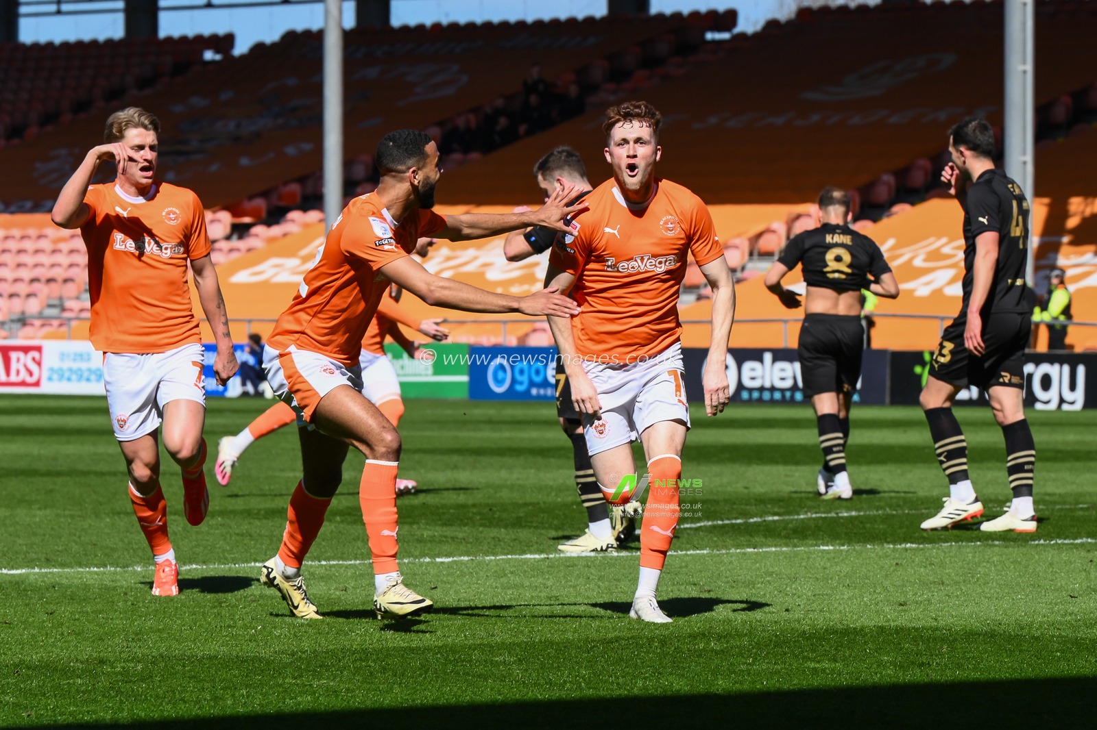 Sonny Carey of Blackpool celebrates his goal to make it 1-0 during the Sky Bet League 1 match Blackpool vs Barnsley at Bloomfield Road, Blackpool, United Kingdom, 20th April 2024

(Photo by Craig Thomas/News Images)