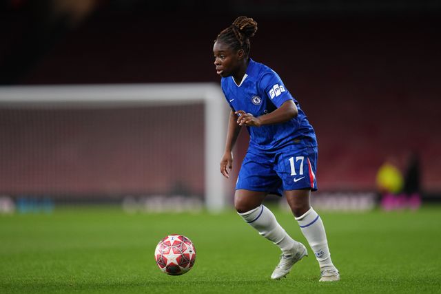 Sandy Baltimore of Chelsea with the ball during the UEFA Women's Champions League Quarter-finals match Arsenal vs Chelsea at Arsenal Stadium, London, United Kingdom on 24 March 2026

(Photo by Harvey Murphy/News Images)
