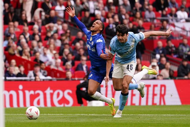 Abdukodir Khusanov of Manchester City tackles Joao Pedro of Chelsea during the Emirates FA Cup Final match Chelsea vs Manchester City at Wembley Stadium, London, United Kingdom on 16 May 2026

(Photo by Harvey Murphy/News Images)