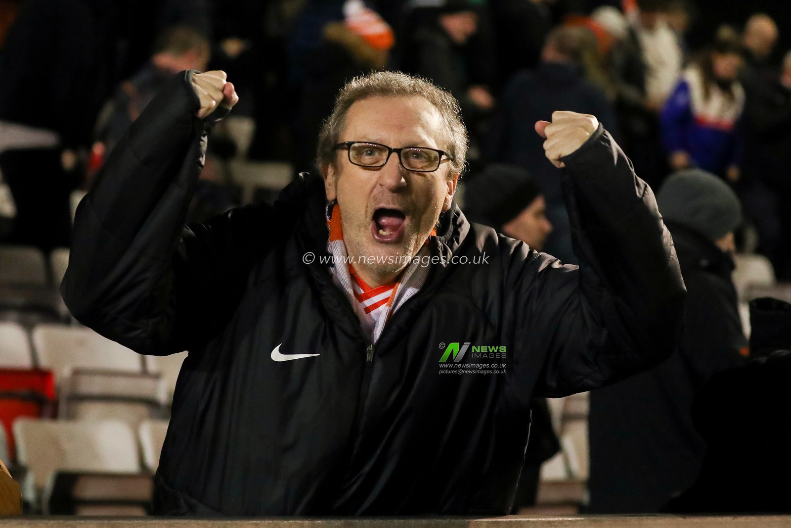 Blackpool fans celebrate after the teams victory following the Sky Bet League 1 match Lincoln City vs Blackpool at Gelder Group Sincil Bank Stadium, Lincoln, United Kingdom, 28th January 2025

(Photo by Izzy Poles/News Images)