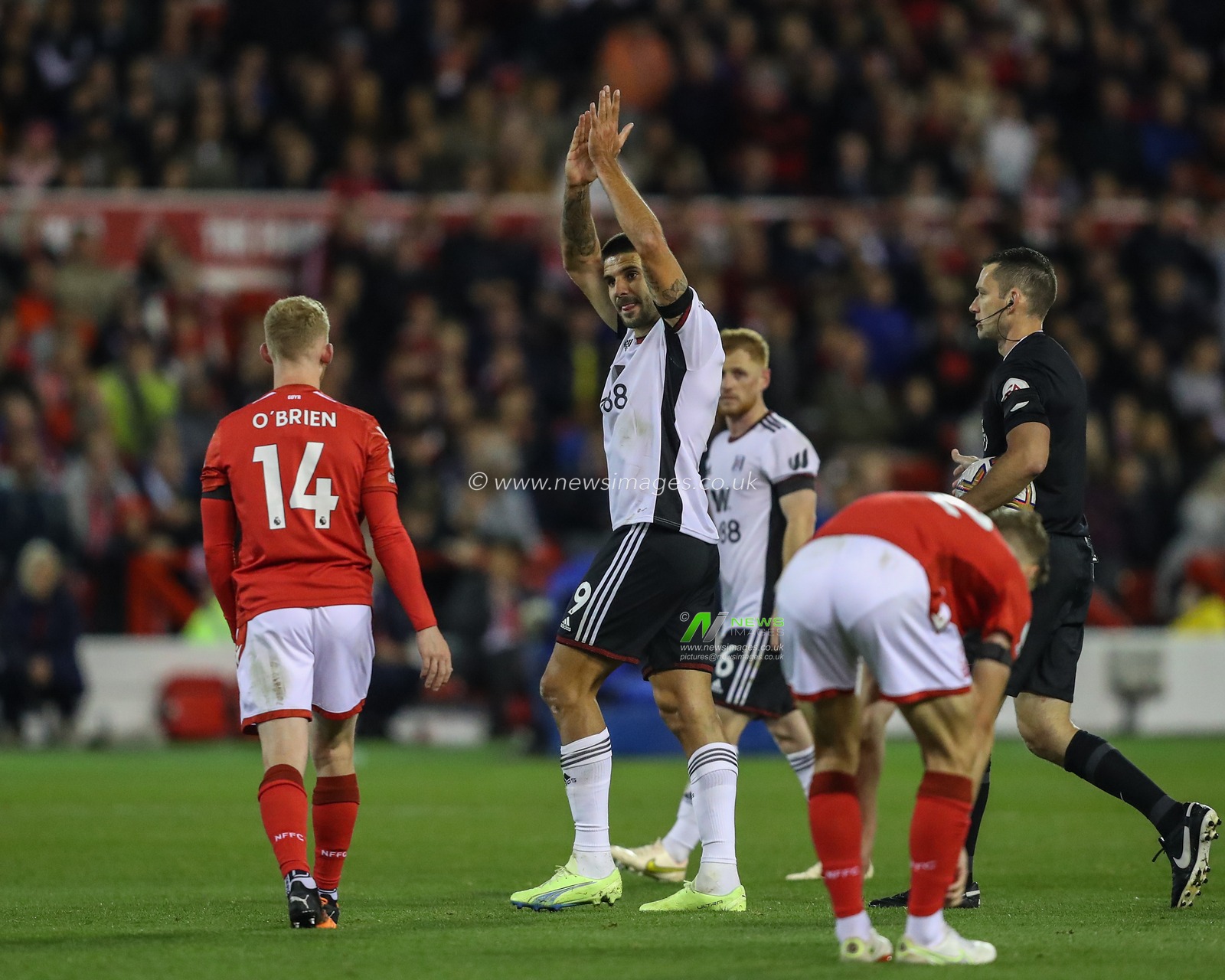 Aleksandar MitroviÄ‡ #9 of Fulham applauds the traveling fans as heâ€™s substituted during the Premier League match Nottingham Forest vs Fulham at City Ground, Nottingham, United Kingdom, 16th September 2022

(Photo by Gareth Evans/News Images)