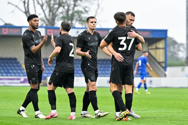 Emre Tezgel of Stoke City celebrates his goal to make it 0-1 Stoke City during the Pre-season friendly match Chester vs Stoke City at Deva Stadium, Chester, United Kingdom, 11th July 2024

(Photo by Cody Froggatt/News Images)