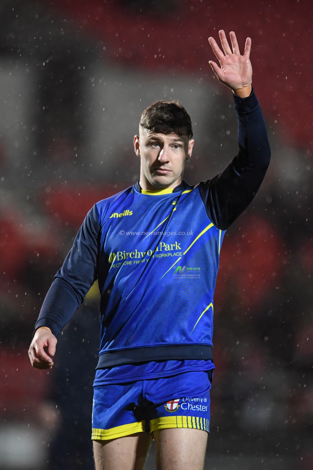 George Williams #7 of Warrington Wolves waves during the warm up