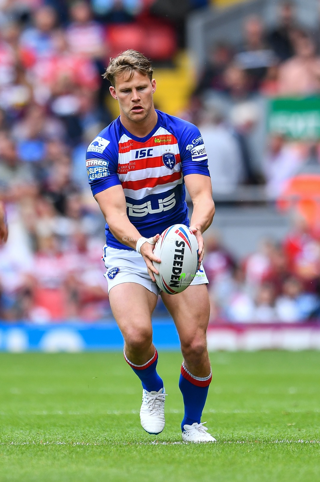 25th May 2019 , Anfield Stadium, Liverpool, England; Dacia Magic Weekend, Betfred Super League Round 16, Wakefield Trinity vs Catalans Dragons ; Jacob Miller (6) of Wakefield Trinity 

Credit: Craig Thomas/News Images