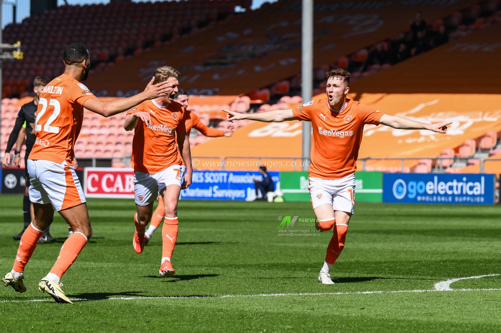 Sonny Carey of Blackpool celebrates his goal to make it 1-0 during the Sky Bet League 1 match Blackpool vs Barnsley at Bloomfield Road, Blackpool, United Kingdom, 20th April 2024

(Photo by Craig Thomas/News Images)