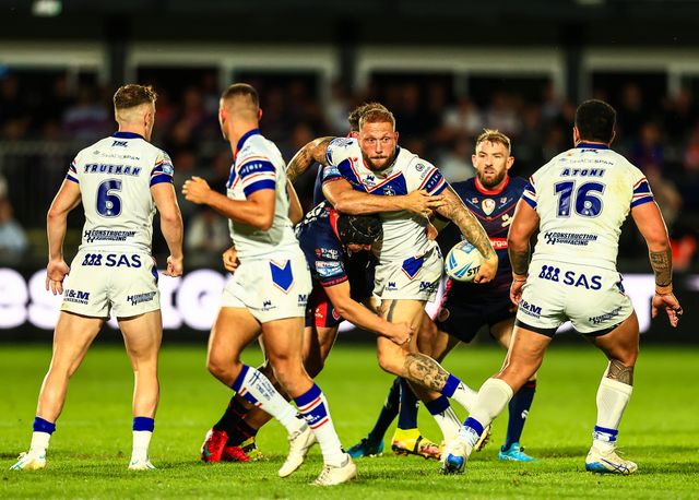 Josh Griffin of Wakefield Trinity in action during the Betfred Super League round 21 match Wakefield Trinity vs St Helens at DIY Kitchens Stadium, Wakefield, United Kingdom, 8th August 2025

(Photo by Richard Bierton/News Images)