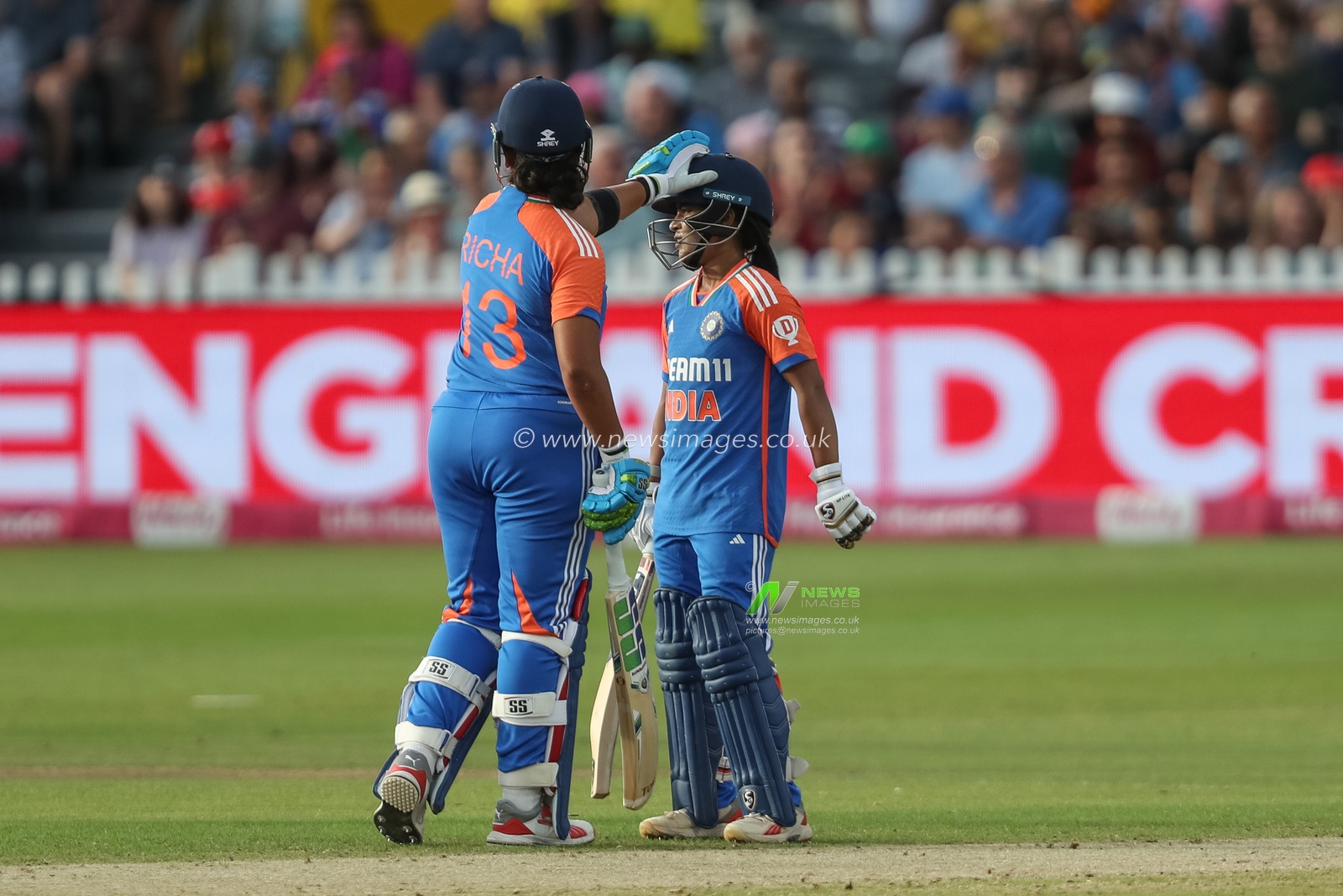 Amanjot Kaur of India celebrates a half century (50 runs) during the 2nd Vitality IT20 England Women vs India Women at Seat Unique Stadium, Bristol, United Kingdom, 1st July 2025

(Photo by Izzy Poles/News Images)
