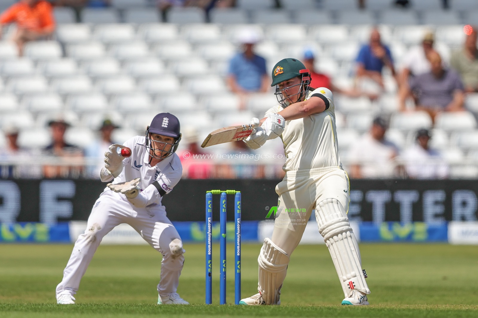 Amy Jones of England catches the ball after Tahlia McGrath of Australia misses during the Metro Bank Women's Ashes 2023 match England vs Australia at Trent Bridge, Nottingham, United Kingdom, 22nd June 2023

(Photo by Mark Cosgrove/News Images)