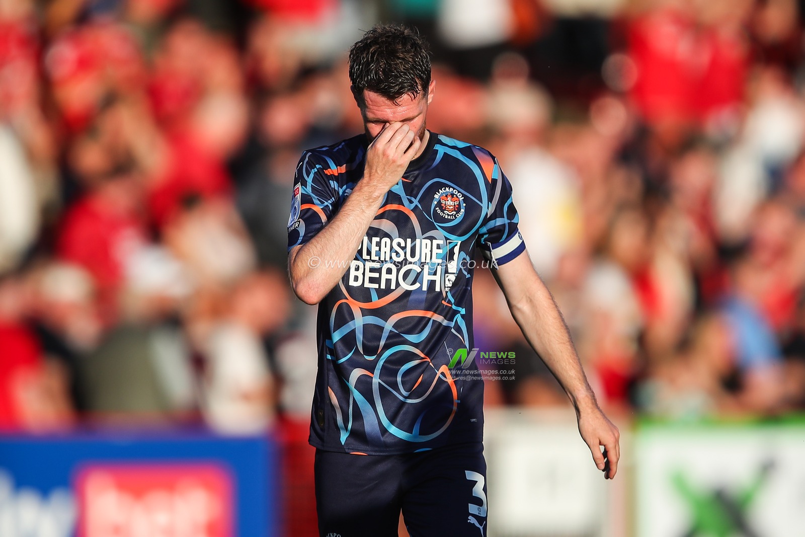 James Husband of Blackpool reacts to his team's 2-1 loss after the Sky Bet League 1 match Crawley Town vs Blackpool at Broadfield Stadium, Crawley, United Kingdom, 10th August 2024

(Photo by Gareth Evans/News Images)