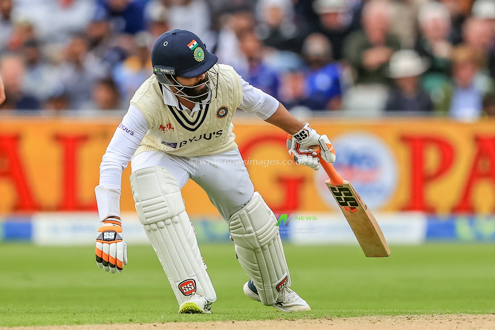 Ravindra Jadeja of India in action during the game