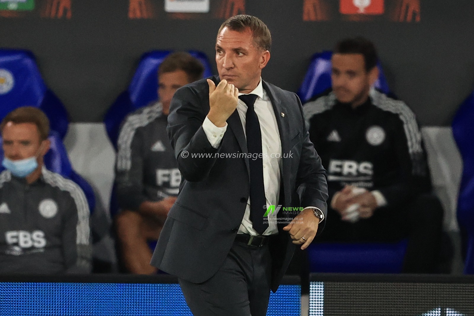 Brendan Rogers manager of Leicester City reacts during the game