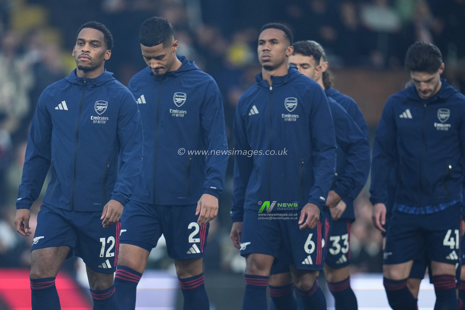 Arsenal players ahead of kick off during the Premier League match Fulham vs Arsenal at Craven Cottage, London, United Kingdom, 18th October 2025

(Photo by Harvey Murphy/News Images)