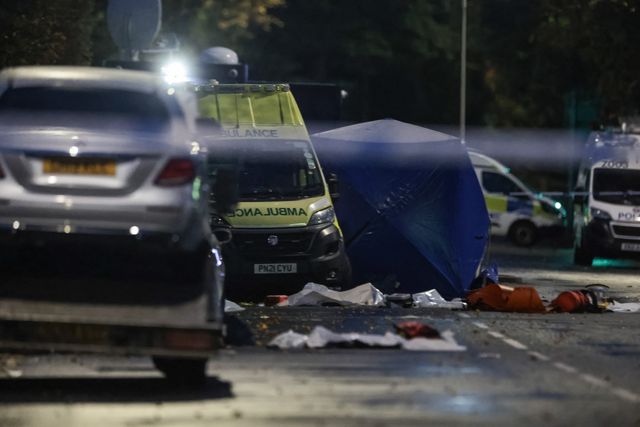 Forensic tents are still in place and emergency kit strewn across the road during the Manchester synagogue terror attack day 2 at Heaton Park Shul, Manchester, United Kingdom, 3rd October 2025

(Photo by Mark Cosgrove/News Images)
