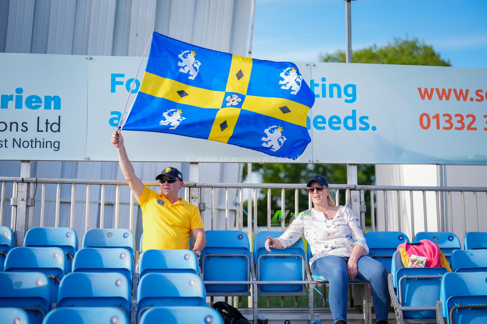 A  fans waves the Durham flag during the Vitality Blast T20 match between Derbyshire Falcons and Durham Cricket at The Central Co-Op County Ground, Derby, United Kingdom on 22 May 2026

(Photo by Maynard Manyowa/News Images)