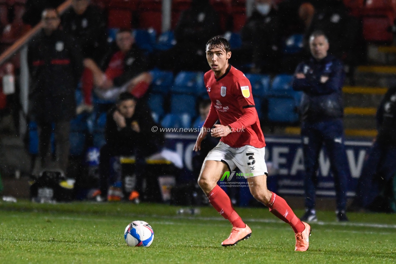 Harry Pickering #3 of Crewe Alexandra looks to make a pass