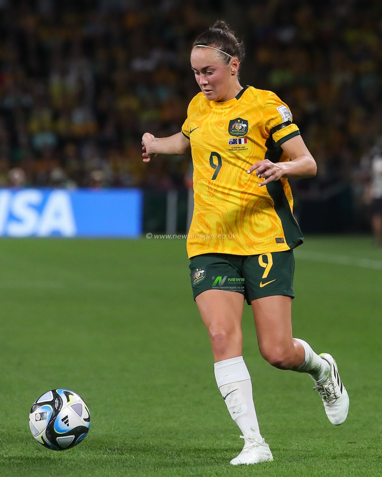 Caitlin Foord #9 of Australia in action during the FIFA Women's World Cup 2023 Quarter-Final match Australia Women vs France Women at Suncorp Stadium, Brisbane, Australia, 12th August 2023

(Photo by Patrick Hoelscher/News Images)