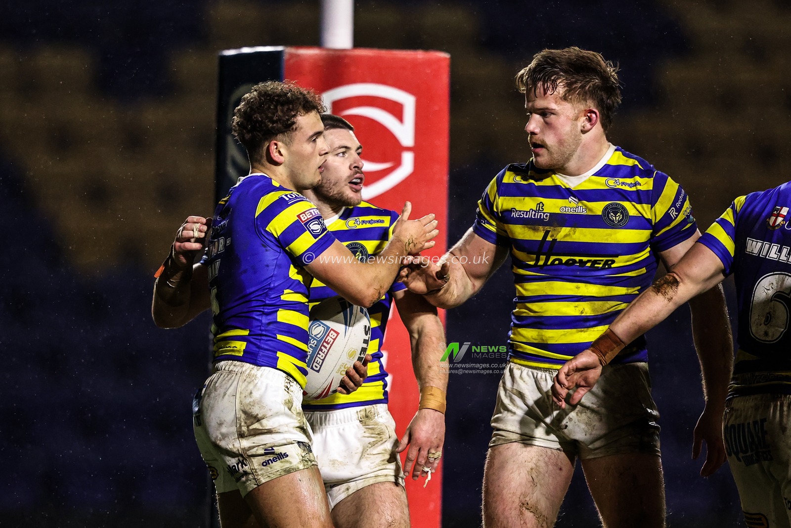 Cai Taylor-Wray of Warrington Wolves celebrates his try during the Betfred Challenge Cup match Warrington Wolves vs Sheffield Eagles at The Halliwell Jones Stadium, Warrington, United Kingdom on 06 February 2026

(Photo by Alfie Cosgrove/News Images)