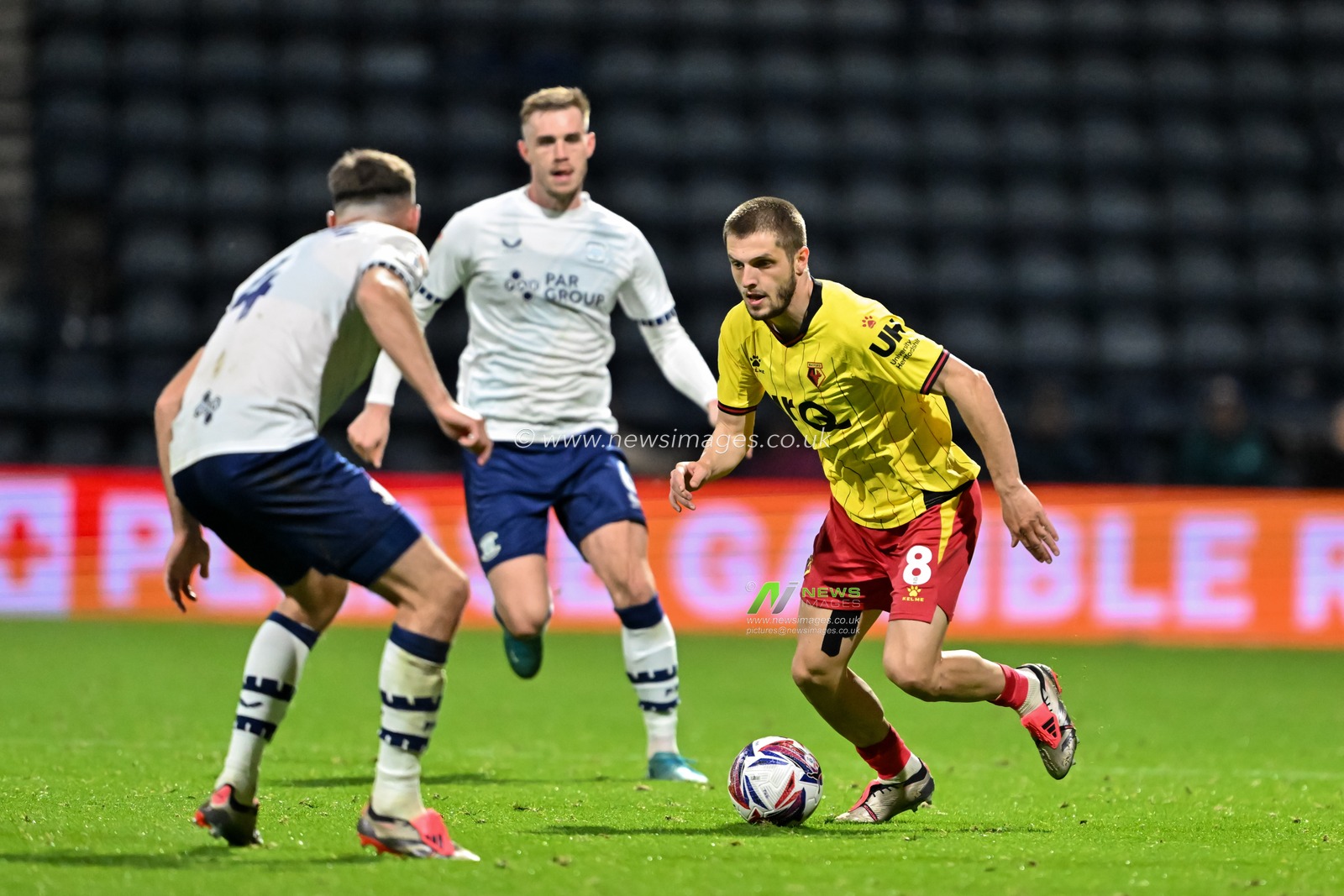 Giorgi Chakvetadze of Watford breaks forwards with the ball during the Sky Bet Championship match Preston North End vs Watford at Deepdale, Preston, United Kingdom, 2nd October 2024

(Photo by Cody Froggatt/News Images)