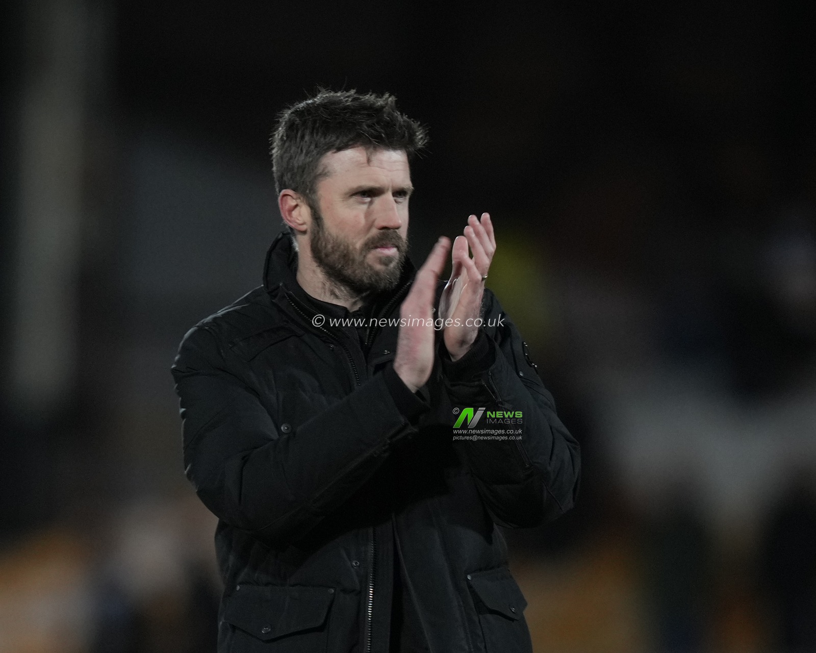 Michael Carrick manager of Middlesbrough salutes the fans after the Carabao Cup Quarter Final match Port Vale vs Middlesbrough at Vale Park, Burslem, United Kingdom, 19th December 2023

(Photo by Steve Flynn/News Images)