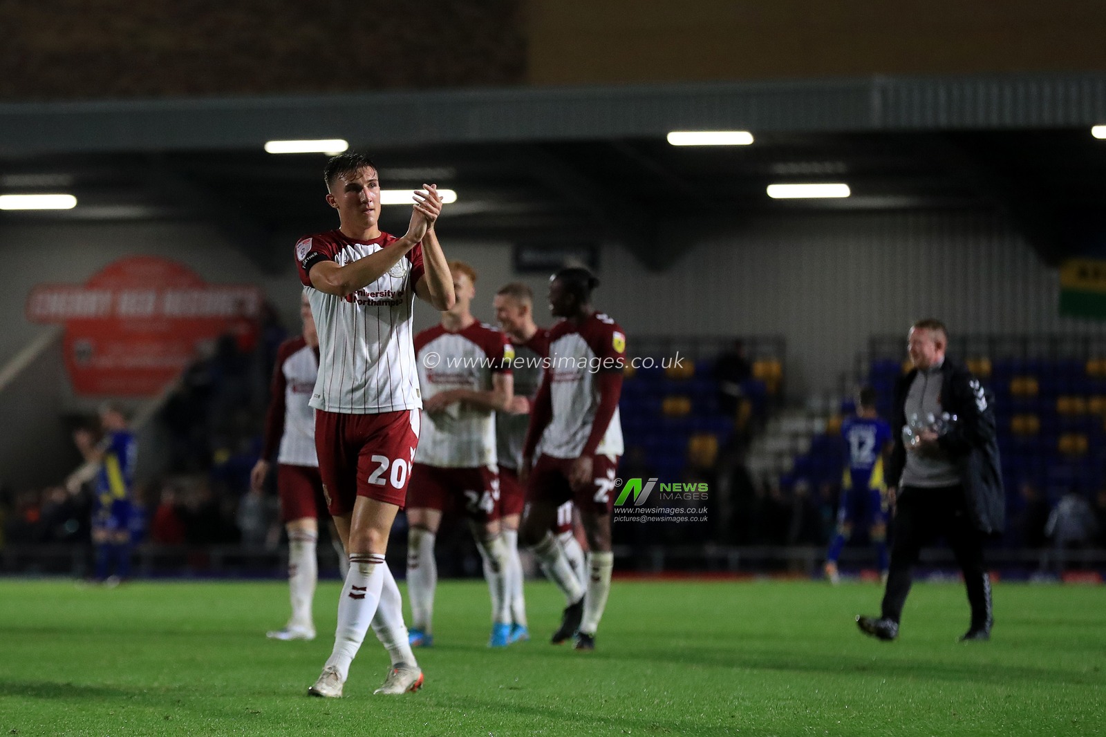 Harvey Lintott #20 of Northampton Town applauds the support during the Sky Bet League 2 match AFC Wimbledon vs Northampton Town at Cherry Red Records Stadium, Merton, United Kingdom, 13th September 2022

(Photo by Carlton Myrie/News Images)