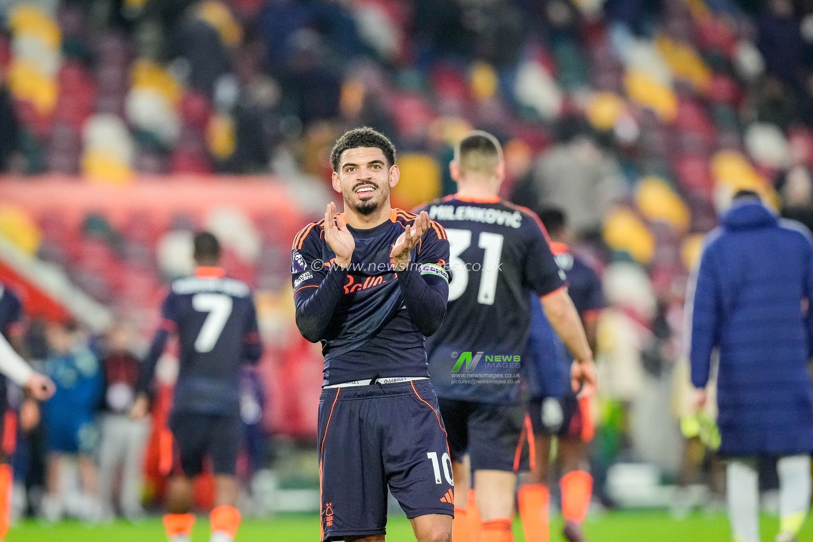 Morgan Gibbs-White of Nottingham Forest applauds the fans after the final whistle  during the Premier League match Brentford vs Nottingham Forest at The Gtech Community Stadium, London, United Kingdom, 25th January 2026

(Photo by Maynard Manyowa/News Images)