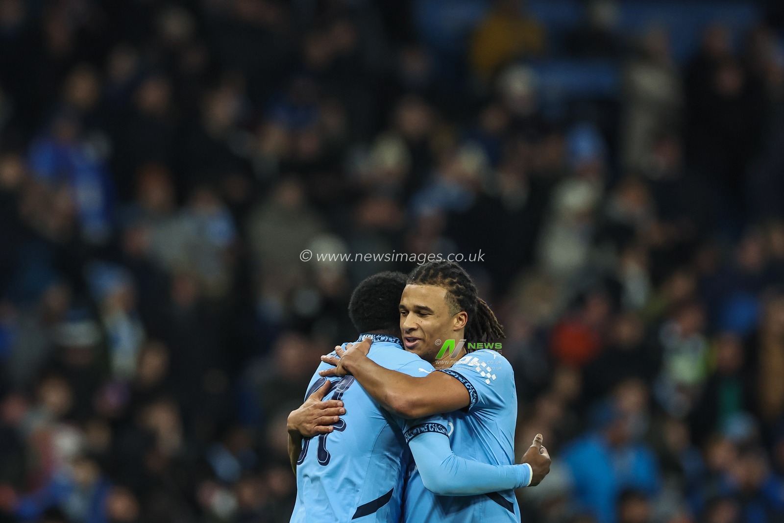 Divin Mubama of Manchester City celebrates his goal to make it 2-0 during the Emirates FA Cup 3rd Round match Manchester City vs Salford City at Etihad Stadium, Manchester, United Kingdom, 11th January 2025

(Photo by Mark Cosgrove/News Images)