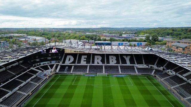 A general view of the stadium from the sky during the Sky Bet Championship match Derby County vs West Bromwich Albion at Pride Park Stadium, Derby, United Kingdom on 09 September 2026

(Photo by Maynard Manyowa/News Images)
