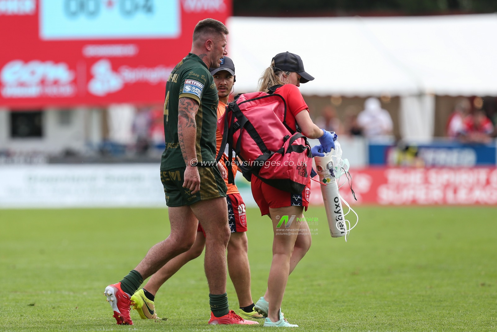 Hull KR captain Shaun Kenny-Dowall #4 of Hull KR goes off the pitch after an injury