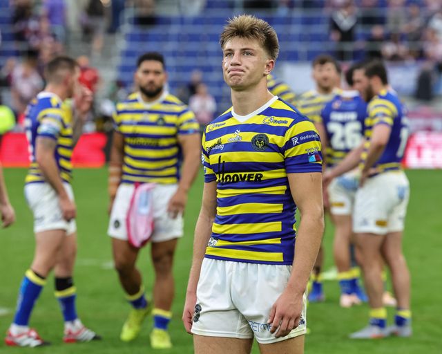 A dejected Ewan Irwin of Warrington Wolves after losing during the Betfred Super League Magic Weekend match Leigh Leopards vs Warrington Wolves at Hill Dickinson Stadium, Liverpool, United Kingdom on 04 July 2026

(Photo by Mark Cosgrove/News Images)