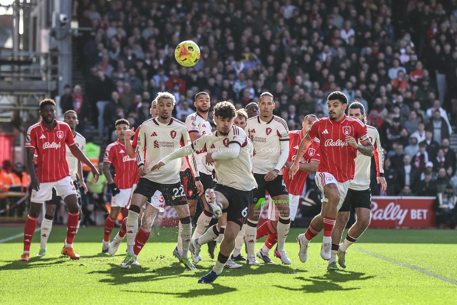 Milos Kerkez of Liverpool clears the ball from a corner during the Premier League match Nottingham Forest vs Liverpool at City Ground, Nottingham, United Kingdom on 22 February 2026

(Photo by Alfie Cosgrove/News Images)