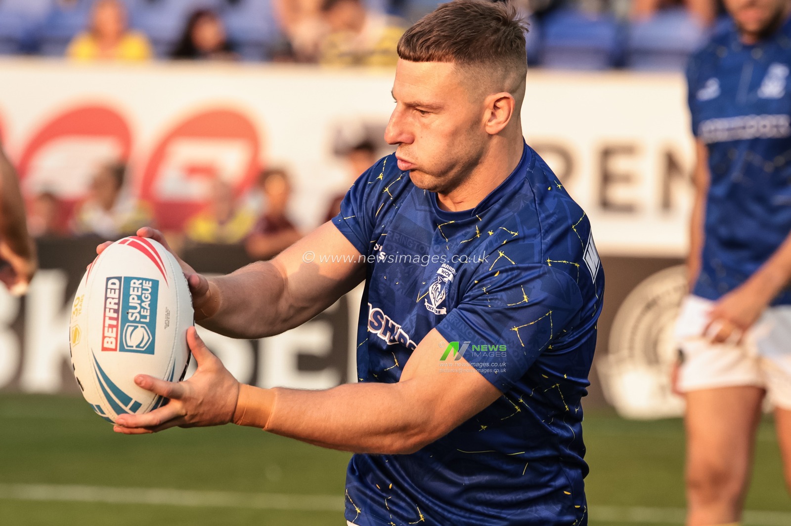 George Williams of Warrington Wolves in the pre-game warm up during the Betfred Super League round 23 match Warrington Wolves vs York Knights at The Halliwell Jones Stadium, Warrington, United Kingdom on 13 August 2026

(Photo by Mark Cosgrove/News Images)