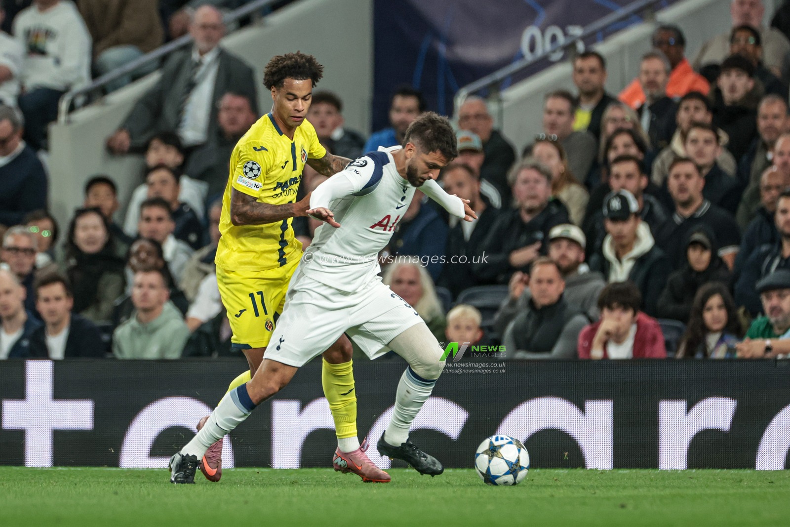 Rodrigo Bentancur of Tottenham Hotspur holds off the ball during the UEFA Champions League match Tottenham Hotspur vs Villarreal at Tottenham Hotspur Stadium, London, United Kingdom, 16th September 2025

(Photo by Mark Cosgrove/News Images)