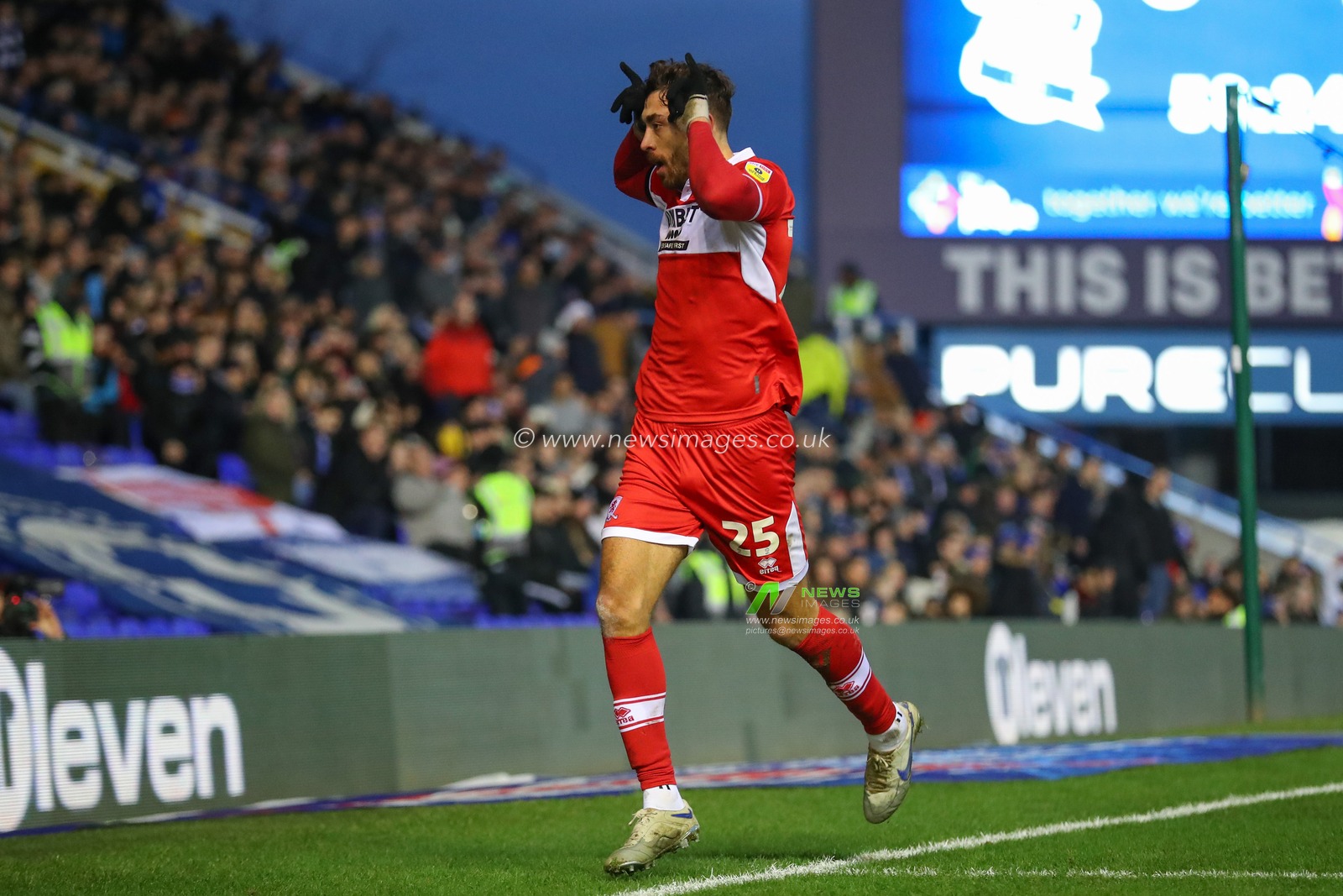 Matt Crooks #25 of Middlesbrough celebrates his goal to make it 0-2 during the Sky Bet Championship match Birmingham City vs Middlesbrough at St Andrews, Birmingham, United Kingdom, 2nd January 2023

(Photo by Gareth Evans/News Images)