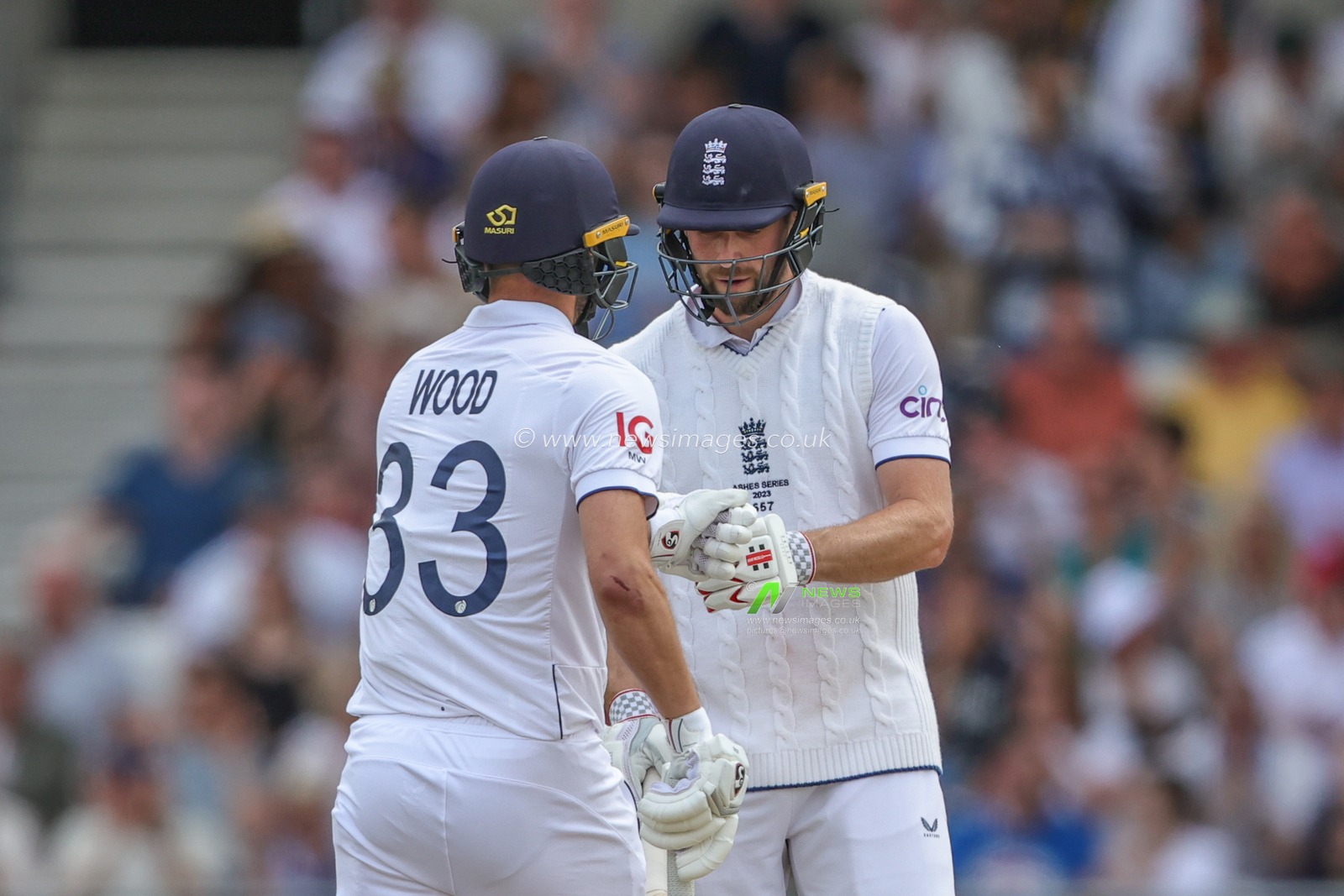 Mark Wood of England and Chris Woakes of England during the LV= Insurance Ashes Third Test Series Day 4 England vs Australia at Headingley Stadium, Leeds, United Kingdom, 9th July 2023

(Photo by Mark Cosgrove/News Images)