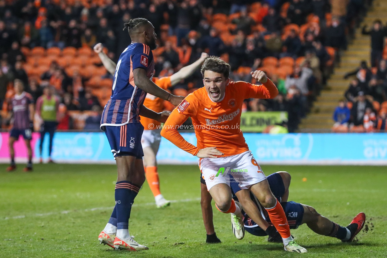 Kyle Joseph of Blackpool celebrates his goal to make it 2-2 during the Emirates FA Cup Third Round Replay match Blackpool vs Nottingham Forest at Bloomfield Road, Blackpool, United Kingdom, 17th January 2024

(Photo by Gareth Evans/News Images)