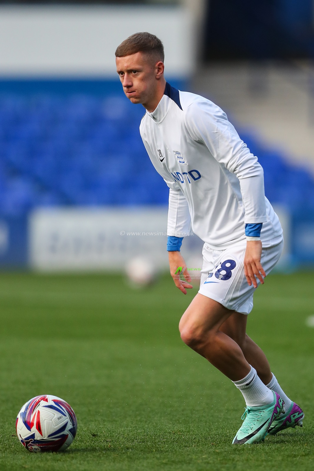 Jay Stansfield of Birmingham City during the pre-game warm up ahead of the Bristol Street Motors Trophy match Birmingham City vs Walsall at St. Andrew's @ Knighthead Park, Birmingham, United Kingdom, 3rd September 2024

(Photo by Gareth Evans/News Images)