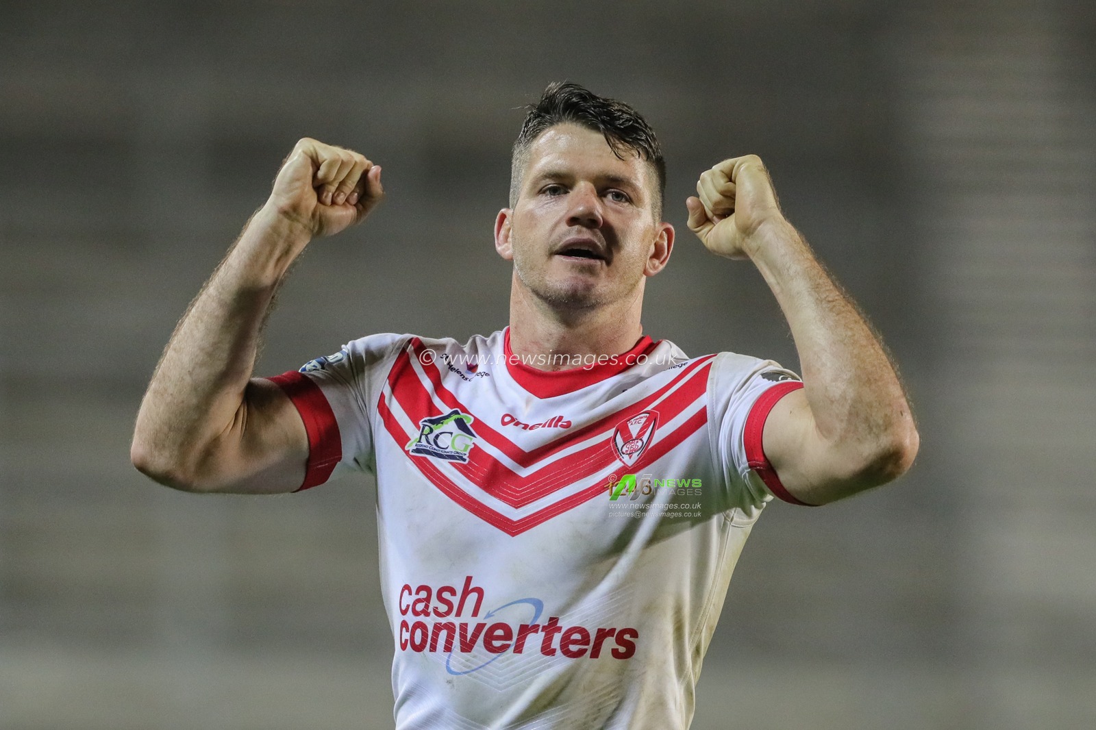 27th September 2019, Totally Wicked Stadium, St Helens, England; Betfred Super League Semi Final, Saint Helens v Wigan Warriors : Lachlan Coote (23) of St Helens celebrates as Saints book their place in the Grand Final after beating Wigan 40-10

Credit: Mark Cosgrove/News Images