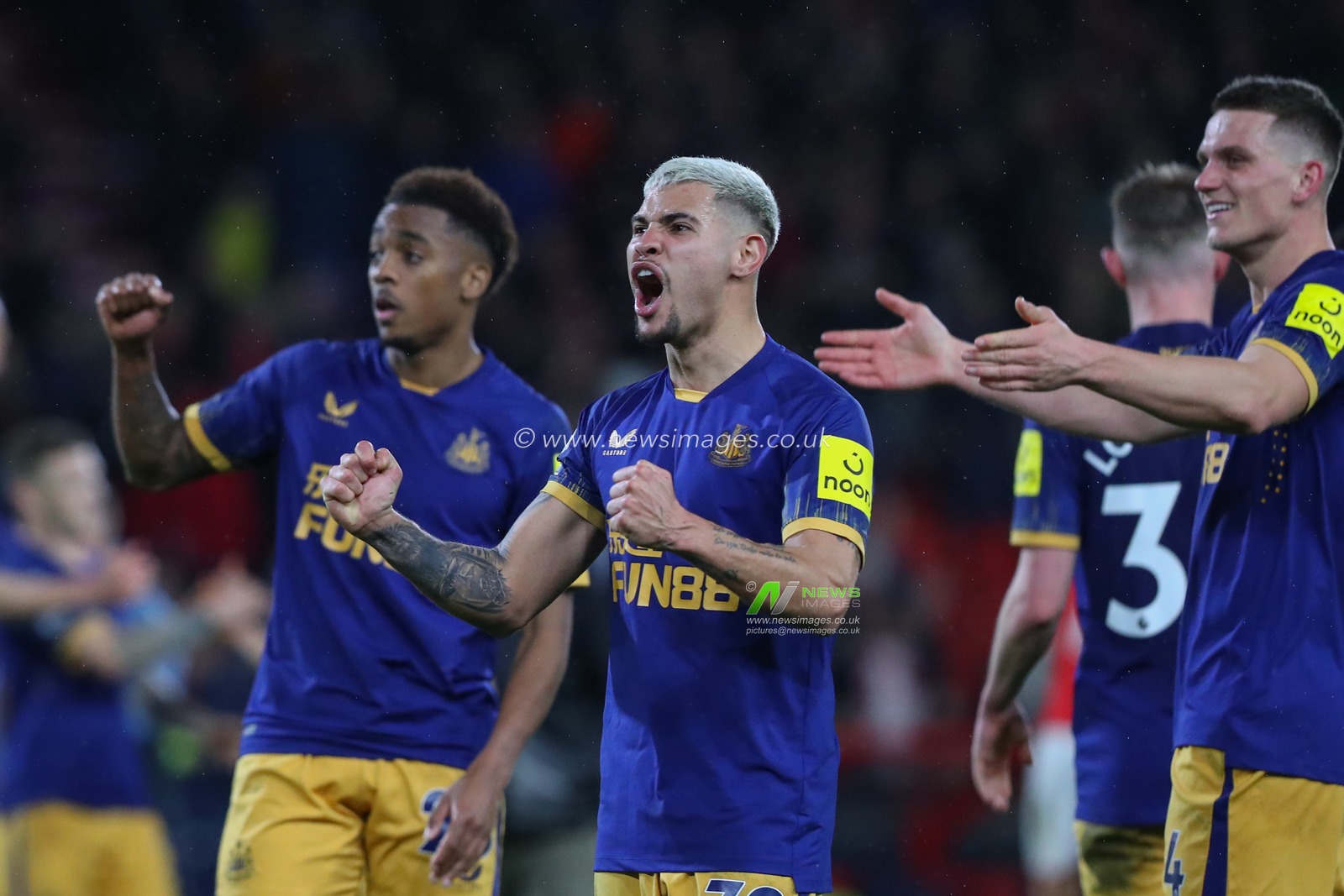 Bruno GuimarÃ£es #39 of Newcastle United celebrates his teams win after the Premier League match Nottingham Forest vs Newcastle United at City Ground, Nottingham, United Kingdom, 17th March 2023

(Photo by Gareth Evans/News Images)