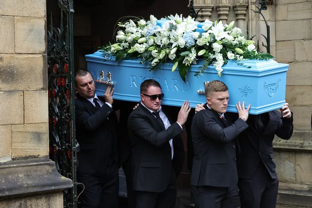 Richard John Hatton MBE’s coffin is carried out of the Cathedral after his funeral service has been conducted during Ricky Hatton' Funeral at Manchester Cathedral, Manchester, United Kingdom, 10th October 2025

(Photo by Mark Cosgrove/News Images)