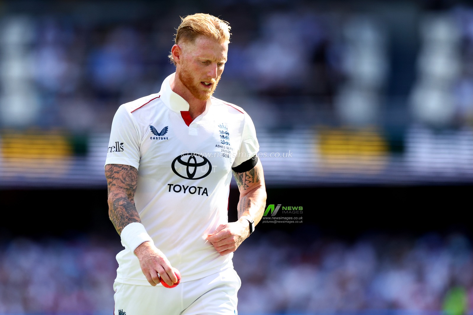 Ben Stokes of England  looks dejected during the NRMA Insurance Ashes Second Test Day 2 Australia vs England at The Gabba, Brisbane Cricket Ground, Brisbane, Australia, 5th December 2025

(Photo by Pat Hoelscher/News Images)

*** GER AUT SUI OUT ***