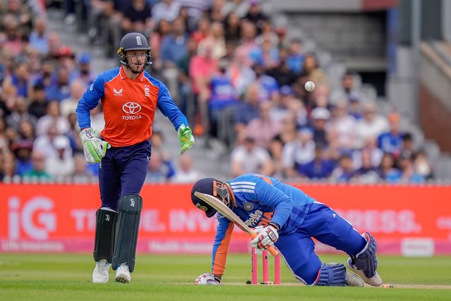 Vaibhav Sooryavanshi of India is stumped by Jos Buttler of England during the Second Vitality T20 International match England vs India at Old Trafford, Manchester, United Kingdom on 04 July 2026

(Photo by Maynard Manyowa/News Images)