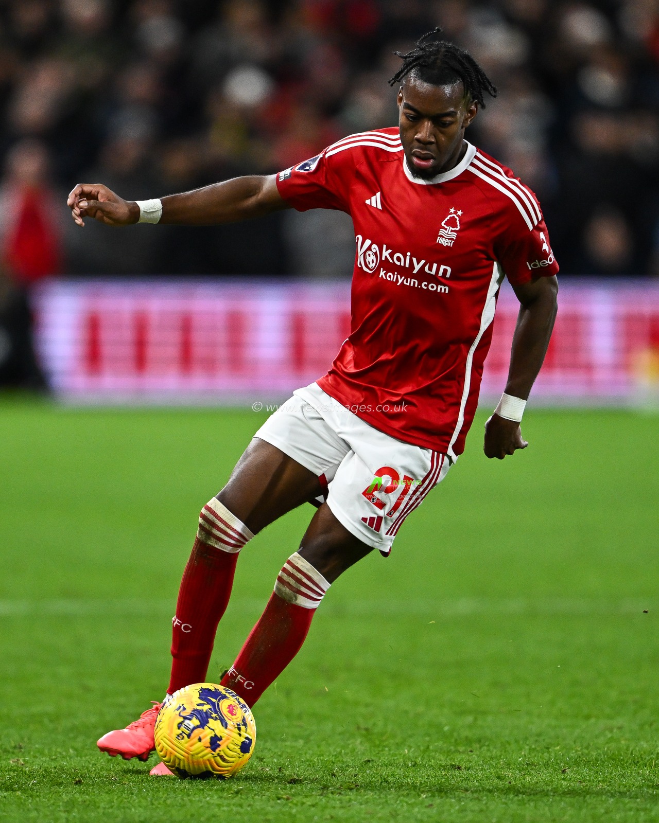 Anthony Elanga of Nottingham Forest in action during the Premier League match Nottingham Forest vs Bournemouth at City Ground, Nottingham, United Kingdom, 23rd December 2023

(Photo by Craig Thomas/News Images)