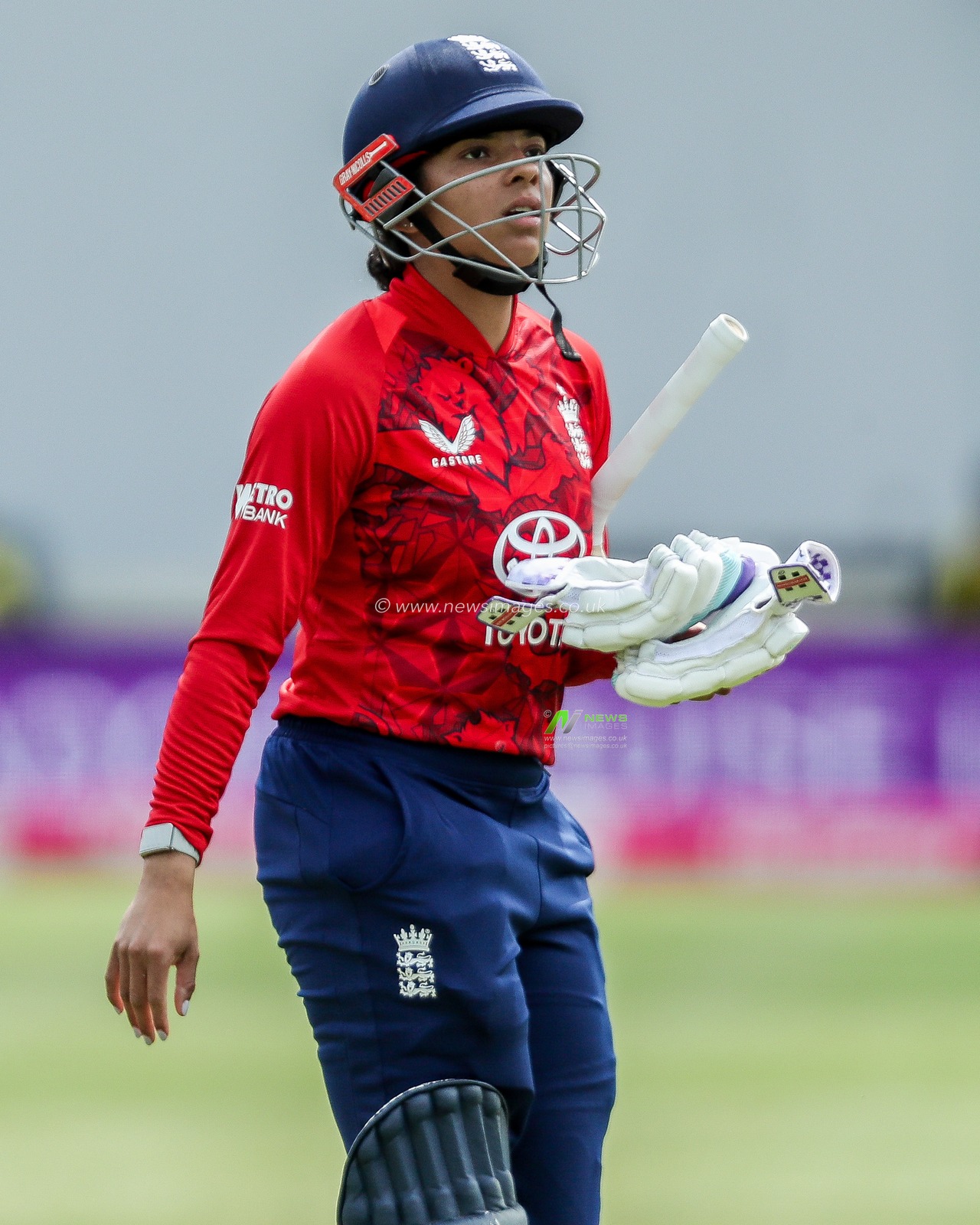 Sophia Dunkley of England Women looks dejected following her dismissal during the 3rd Vitality IT20 Series match England Women vs West Indies Women at The Cloud County Ground, Chelmsford, United Kingdom, 26th May 2025

(Photo by Izzy Poles/News Images)