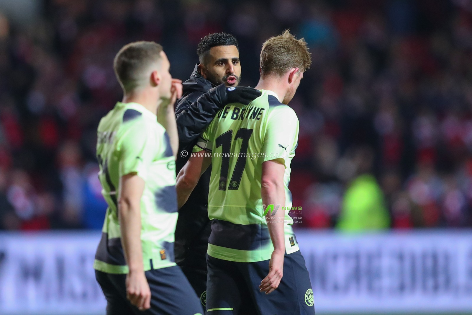 Riyad Mahrez #26 of Manchester City and Kevin De Bruyne #17 of Manchester City celebrate their teams win after the Emirates FA Cup Fifth Round match Bristol City vs Manchester City at Ashton Gate, Bristol, United Kingdom, 28th February 2023

(Photo by Gareth Evans/News Images)