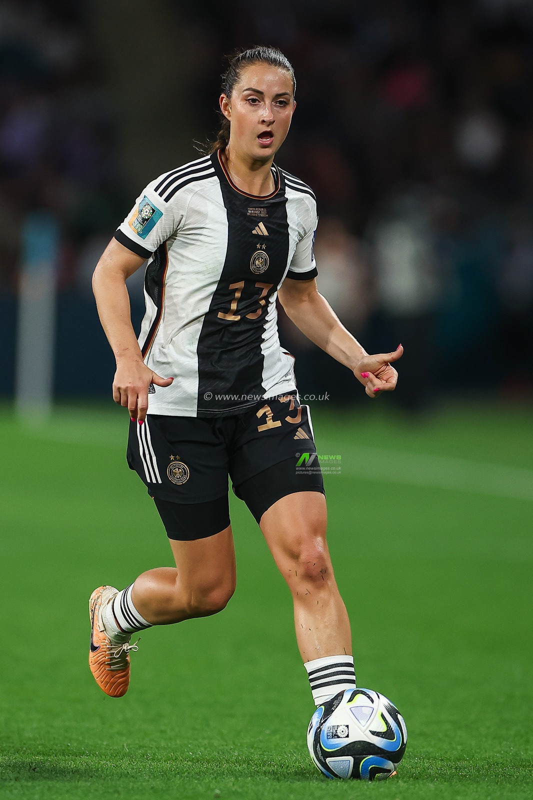 Sara DÃ¤britz #13 of Germany makes a break with the ball during the FIFA Women's World Cup 2023 Group H South Korea Women vs Germany Women at Adelaide Oval, Adelaide, Australia, 3rd August 2023

(Photo by Patrick Hoelscher/News Images)